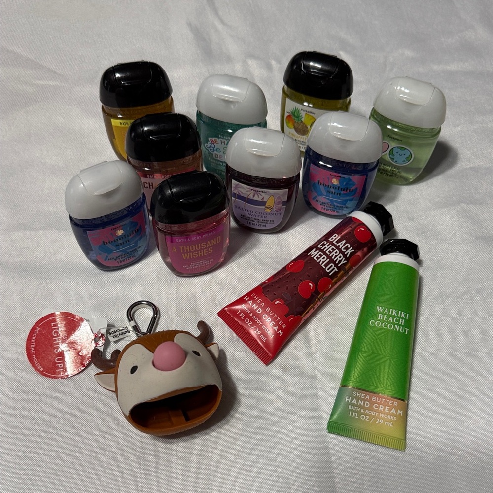 Bath & Body Works Assorted Hand Sanitizers and Creams with Reindeer Holder